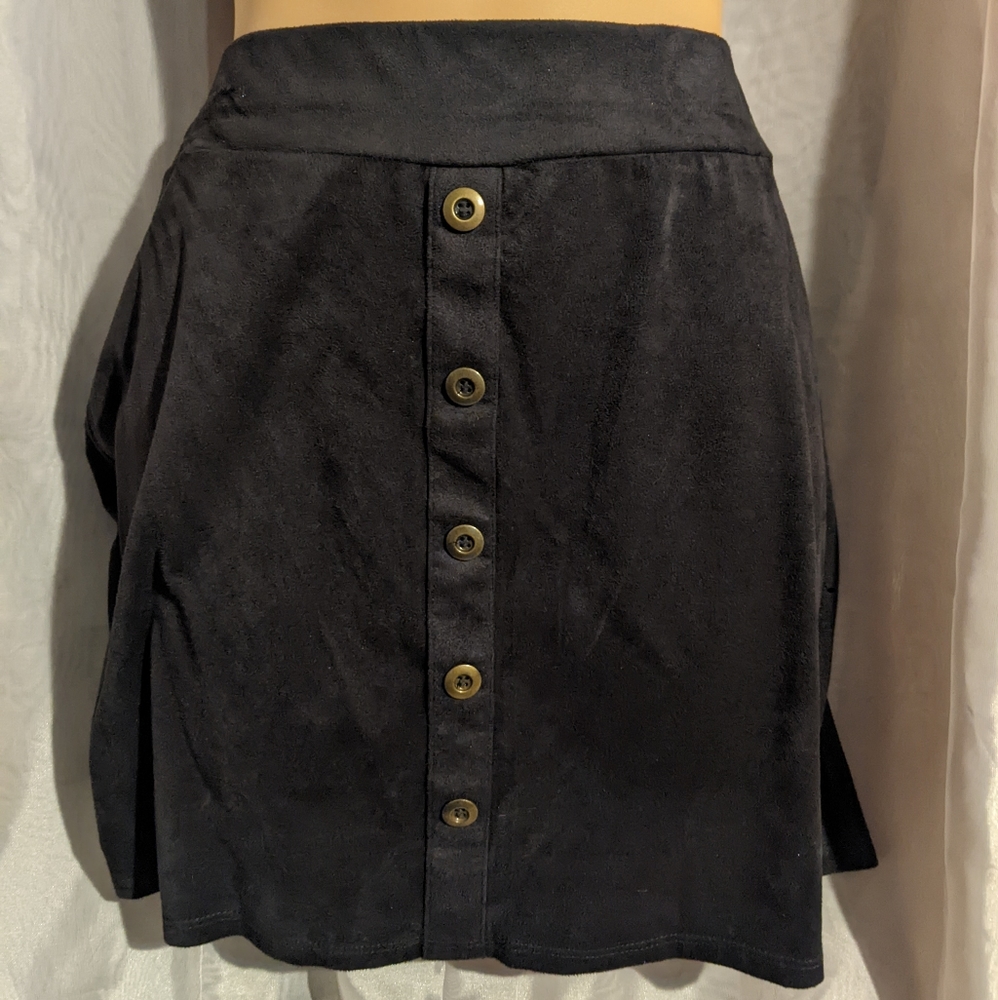Soft Black Suede A Line Skirt w Buttons